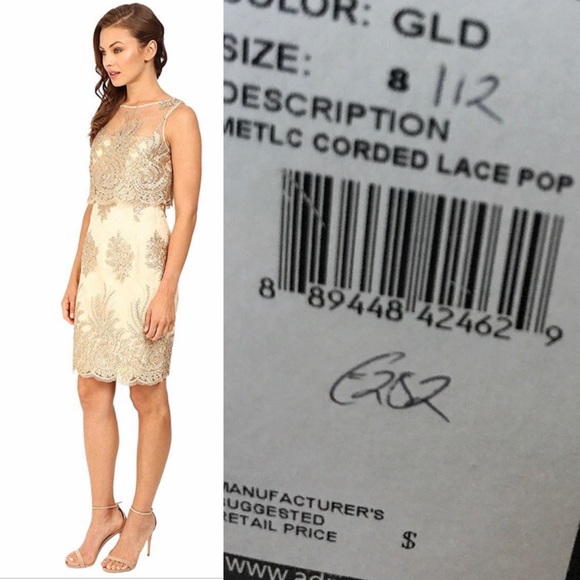 Adrianna Papell Metallic Lace popover Dress - Picture 3 of 8